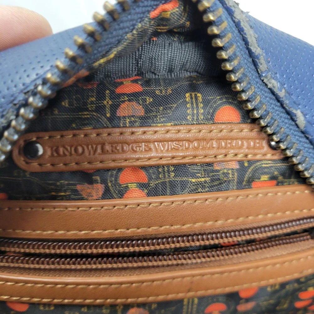 Robert Graham Blue Perforated Leather Backpack Racing‎ Stripe Sling Bag Mens